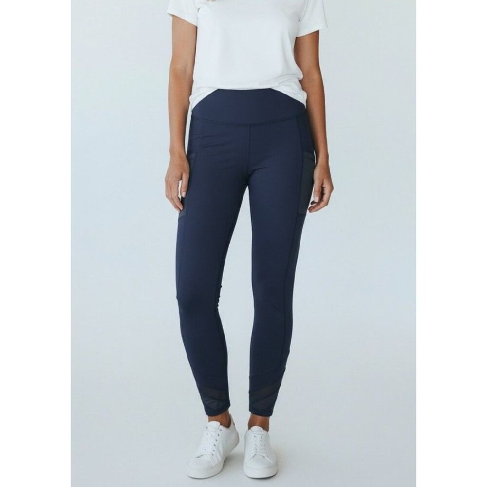 Mondetta Navy Blue High-Waist Leggings With Mesh Panels Womens Size L Stretch Fa